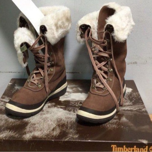 Women's Timberland Brown Lace-Up Fur Lined Boots NIB - Picture 11 of 12